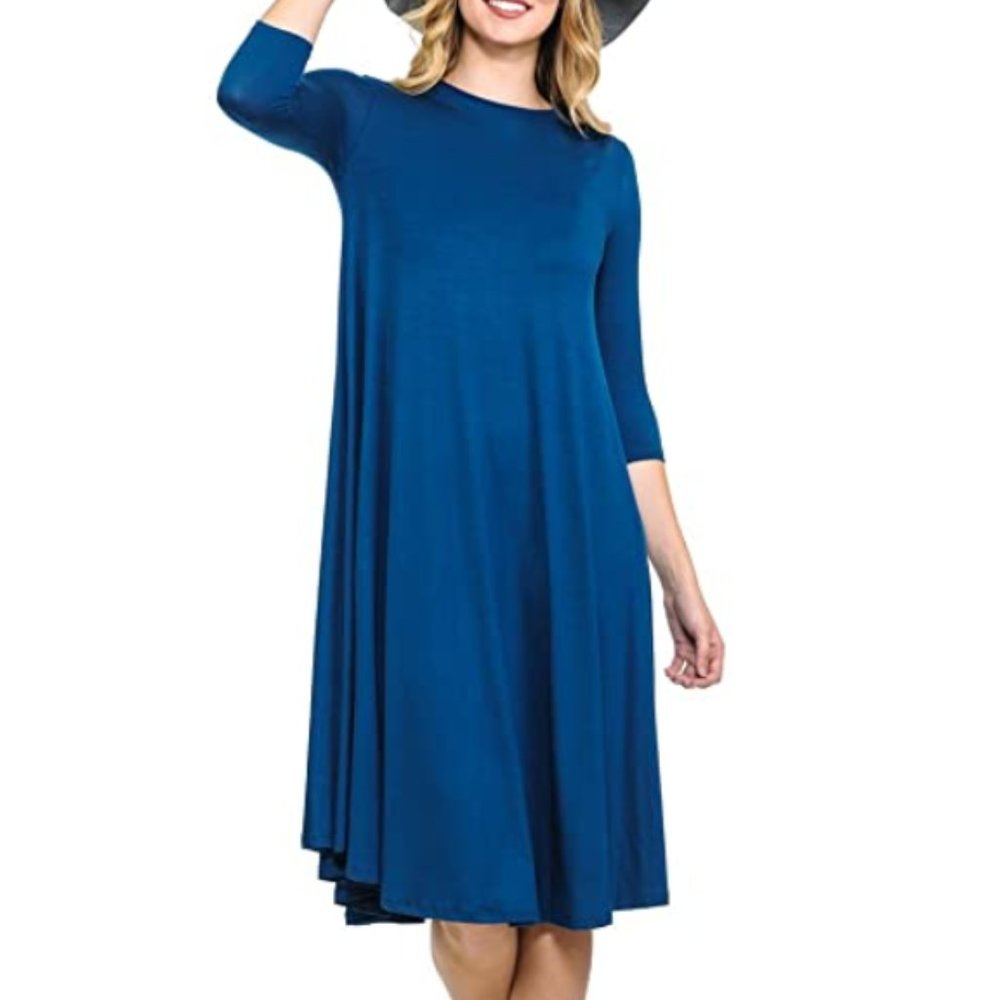 iconic luxe Women's A-Line Swing Trapeze Midi Dress